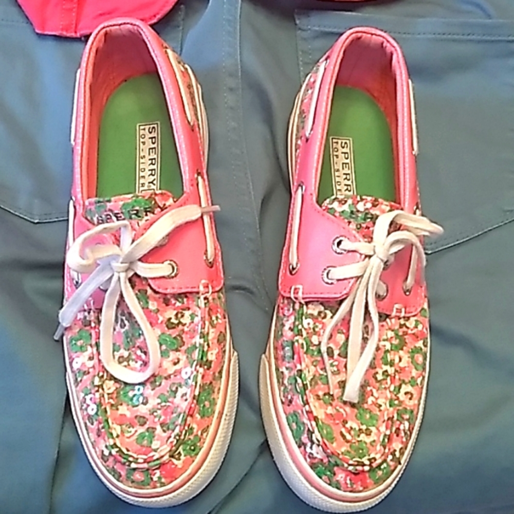 🩷💚 Women's SPERRY 'LIKE NEW! floral pink shoes size 5.5 🩷💚 - Picture 2 of 10